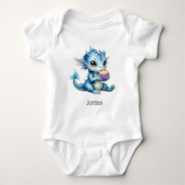 Niedlicher Blue Baby Dragon isst einen Cupcake Strampler