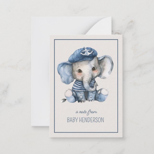 Niedlicher Blue Baby Elephant Personalisiert Mitteilungskarte (Vorderseite)
