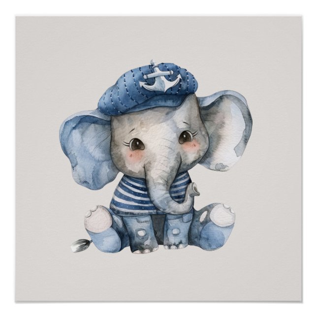 Niedlicher Blue Baby Elephant Poster (Vorderseite)