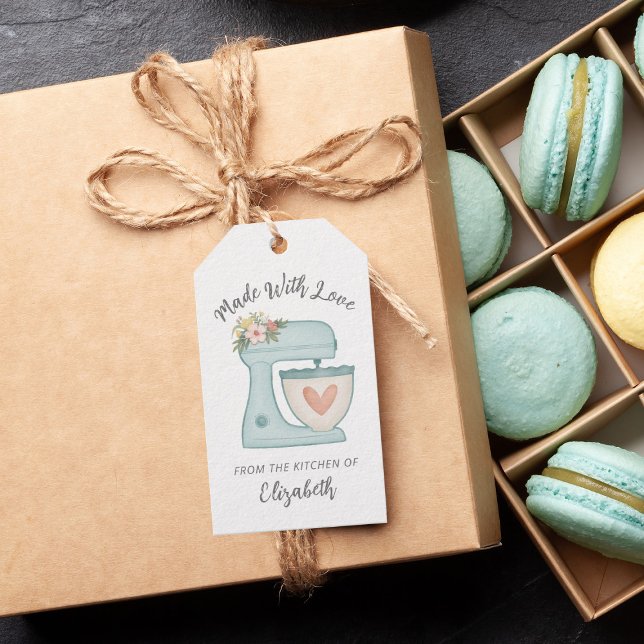 Niedlicher Blue Bakery Mixer aus Liebe-Geschenketi Geschenkanhänger (a cute personalized blue mixer tag to finish off your gift wrapping.)