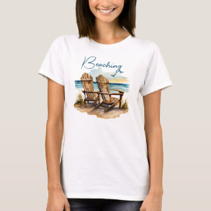 Niedlicher Blue Beach Sessel Beaching Seagulls Oce T-Shirt