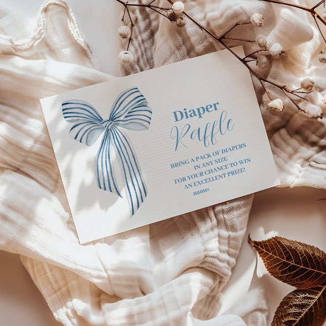 Niedlicher Blue Bow Ribbon Baby Boy Diaper Raffel Begleitkarte (Von Creator hochgeladen)