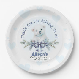 Niedlicher Blue Boy Bear Cub Herz Winter Baby Dusc Pappteller