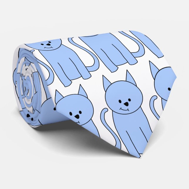 Niedlicher Blue Cat Cartoon Krawatte (Gerollt)