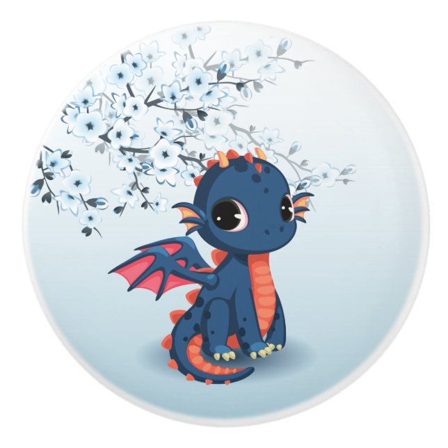 Niedlicher Blue Chibi Dragon Keramik Knob Keramikknauf (Vorderseite)