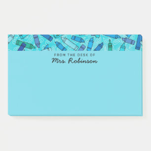 Niedlicher Blue Crayons Lehrer aus dem Schreibtisc Post-it Klebezettel