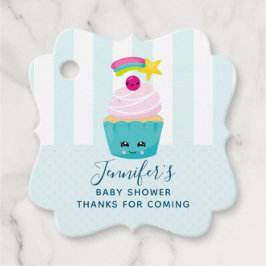 Niedlicher Blue Cupcake mit Kawaii Face Baby Dusch Geschenkanhänger