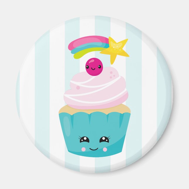 Niedlicher Blue Cupcake mit Kawaii Face Magnet (Vorne)