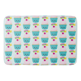 Niedlicher Blue Cupcake mit Kawaii Gesichtsmuster Badematte