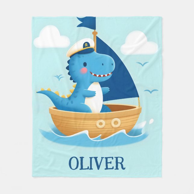 Niedlicher Blue-Dino-Bootsführer Fleecedecke (Vorderseite)