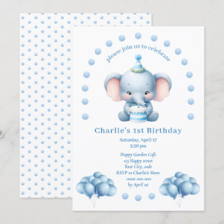 Niedlicher Blue Elephant-Kindergeburtstag Einladung
