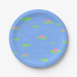 Niedlicher Blue Pond mit Lily Pad Druckplatte Pappteller
