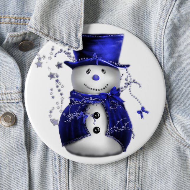 Niedlicher Blue Snowman Weihnachtsknopf Button (Beispiel)