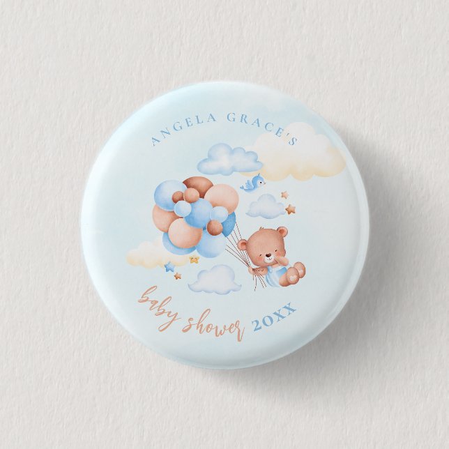 Niedlicher Blue Teddy Bear Baby Shootknopf Button (Vorderseite)