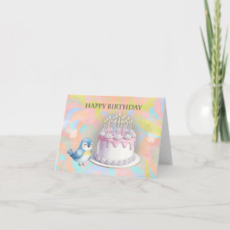 Niedlicher Bluebird und Cake Frohe Geburtstag Karte