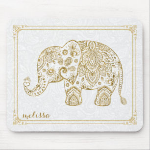 Niedlicher Blumenelephon & Frame Gold Glitzer auf  Mousepad