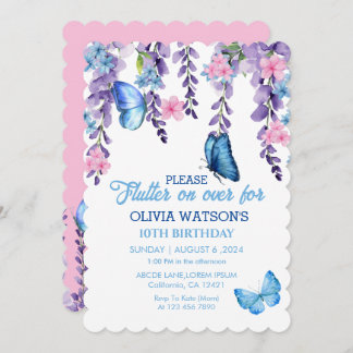 Niedlicher Blumenflatter auf Schmetterlingen Gebur Einladung