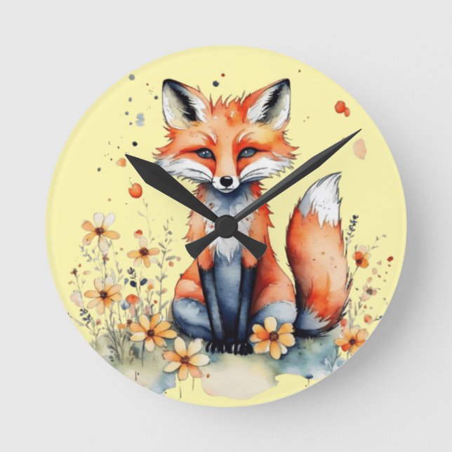 Niedlicher Blumenfuchs Runde Wanduhr (Vorderseite)