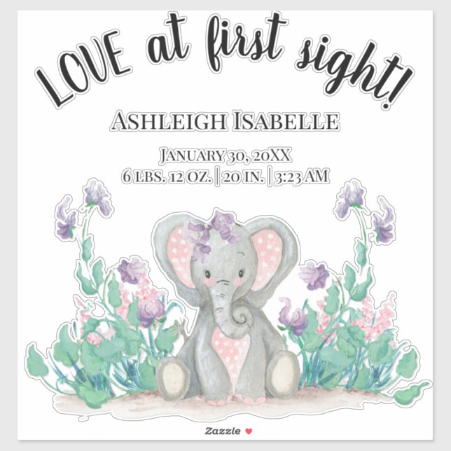 Niedlicher Blumengarten Baby Elephant Girl Birth S Aufkleber (Blatt)
