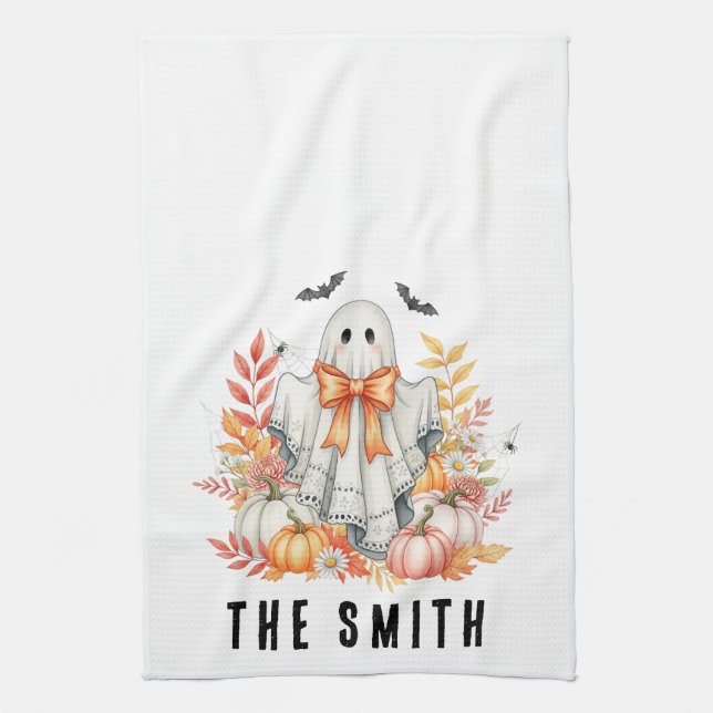 Niedlicher Blumengast|Spooky Sweet Fall Halloween Geschirrtuch (Vertikal)