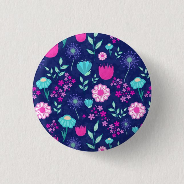 Niedlicher Blumenhintergrund Button (Vorderseite)