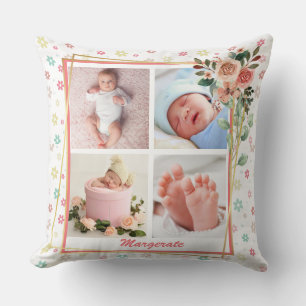 niedlicher Blumenrahmen New Baby Personalisiert 4 Kissen