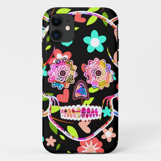 Niedlicher Blumenschädel Case-Mate iPhone Hülle (Rückseite)