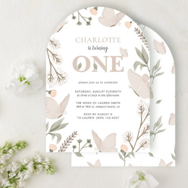 Niedlicher Blumenschmetterling macht einen 1. Gebu Einladung (Von Creator hochgeladen)