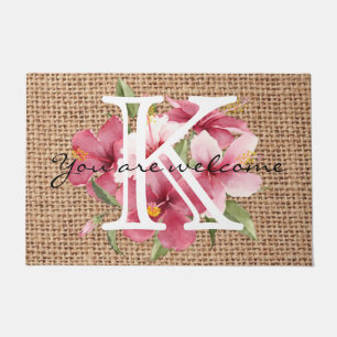 Niedlicher Blumensommer mit Monogramm Begrüßungste Fußmatte