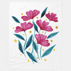 Niedlicher Blumenstrauß - Magenta und aquamarin Fleecedecke