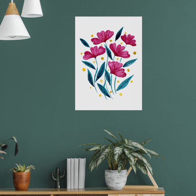Niedlicher Blumenstrauß - Magenta und aquamarin Poster (Wohnzimmer 1)