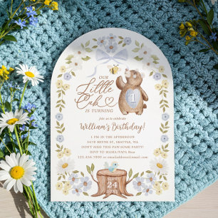 Niedlicher Blumenwaldbär Kleiner Cub 1. Geburtstag Einladung