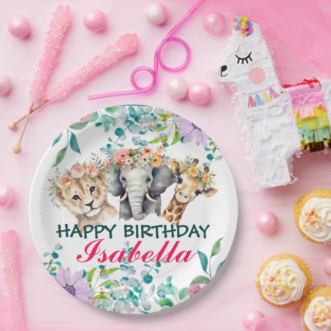 Niedlicher Blumenzoo-Dschungel Tiere Geburtstag Wi Pappteller (Party)