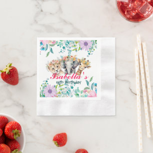 Niedlicher Blumenzoo-Dschungel Tiere Geburtstag Wi Serviette