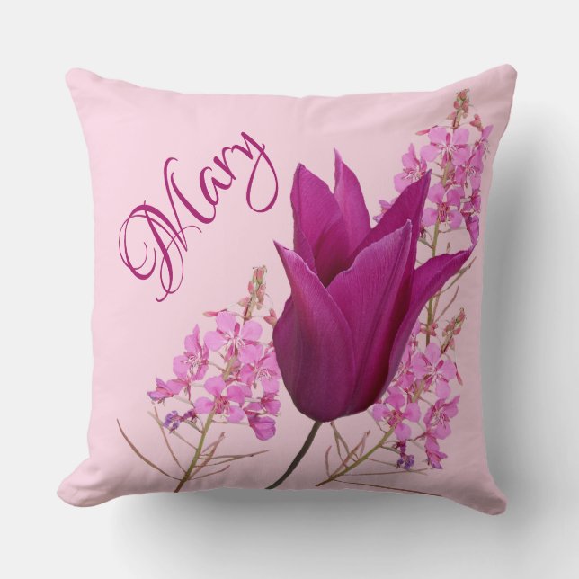 Niedlicher Blütenname Mary pink tulip boho Kissen (Vorderseite)