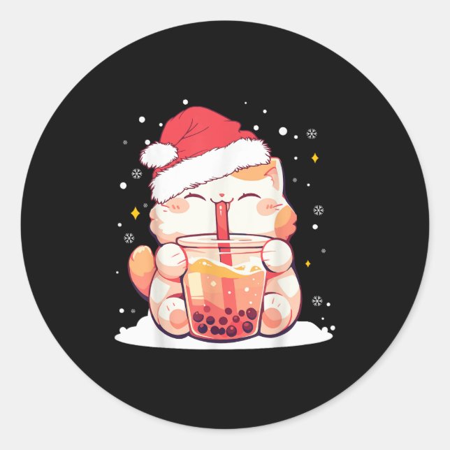 Niedlicher Boba Milk Bubble Tee Weihnachten Weihna Runder Aufkleber (Vorderseite)