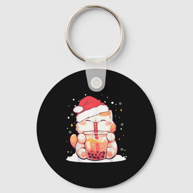 Niedlicher Boba Milk Bubble Tee Weihnachten Weihna Schlüsselanhänger (Vorderseite)