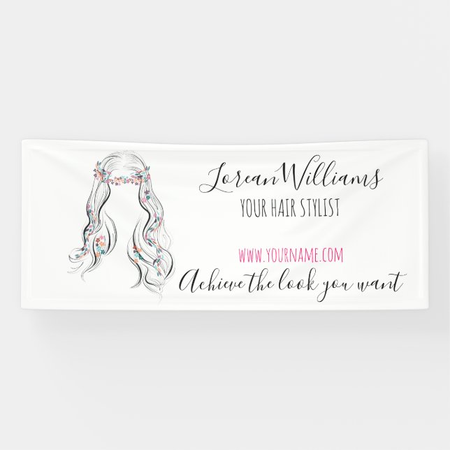 Niedlicher Boho Hairstyle Hochzeitssaal Banner (Horizontal)