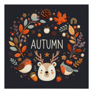 Niedlicher Boho Herbst Hirsch-Kranken-Wand-Decal Poster