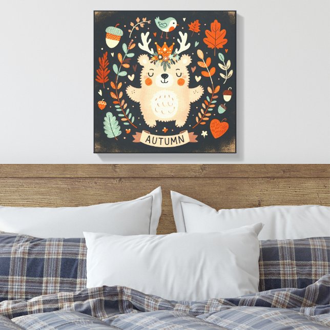 Niedlicher Boho Herbstbärenkreit Wall Decal Leinwanddruck (Insitu (Schlafzimmer))