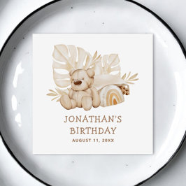 Niedlicher Boho Neutral Teddy Bär. Kinder Geburtst Serviette