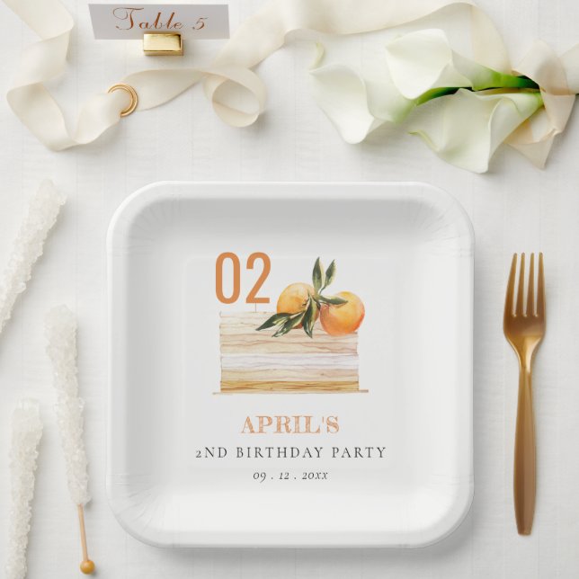 Niedlicher Boho Orange Fruchtkuchen jeden Geburtst Pappteller (Hochzeit)