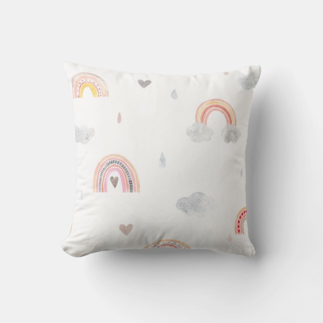 Niedlicher Boho Regenbogen und Wolken Kissen (Vorderseite)