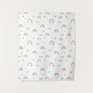 Niedlicher Boho Regenbogen und Wolken Wandteppich