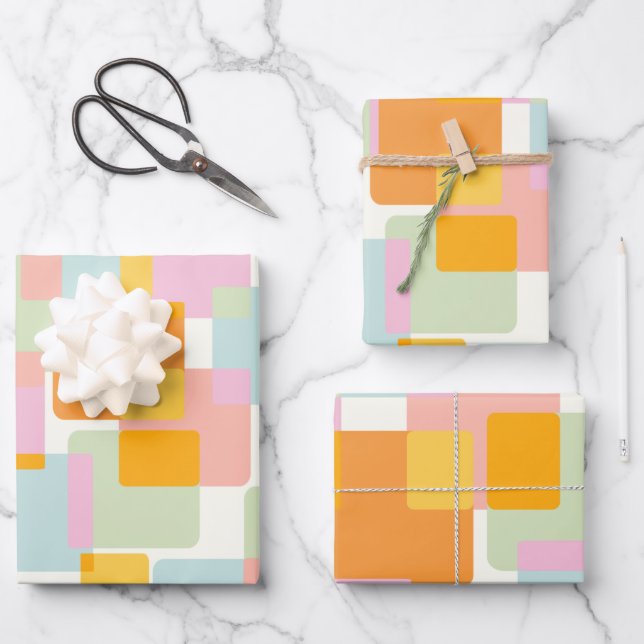 Niedlicher Boho Retro Pastel Geometrische Form Art Geschenkpapier Set (Vorderseite)
