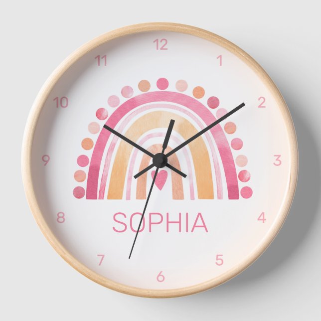 Niedlicher Boho Wasserfarbenschleier in rosa Wall- Uhr (Vorderseite)