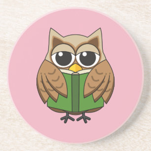 Niedlicher Bookworm Owl Reading Book Cartoon Getränkeuntersetzer