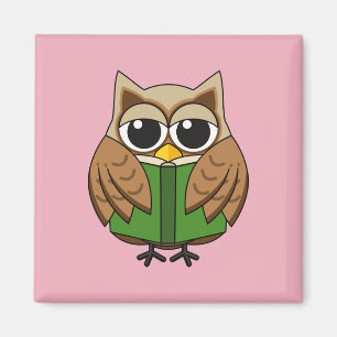 Niedlicher Bookworm Owl Reading Book Cartoon Magnet