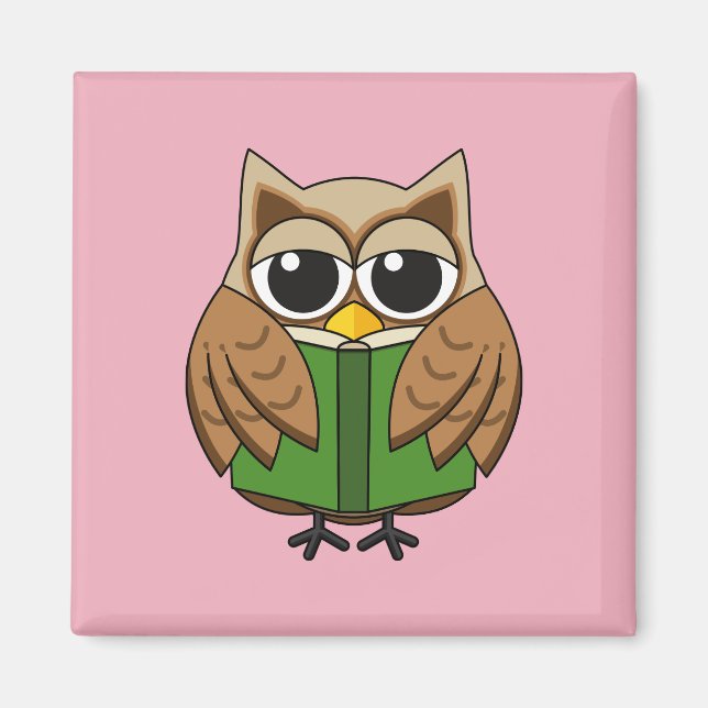 Niedlicher Bookworm Owl Reading Book Cartoon Magnet (Vorne)