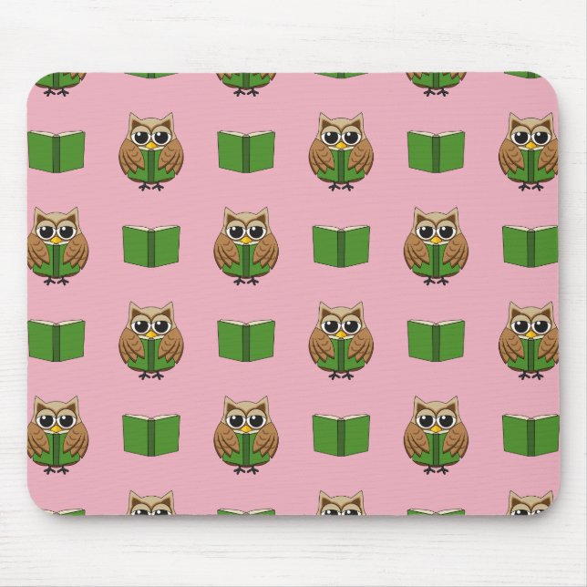 Niedlicher Bookworm Owl Reading Book Cartoon Mousepad (Vorne)